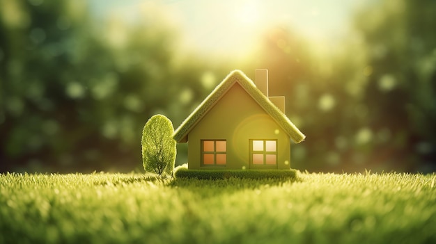 Photo beautiful green house in the meadow