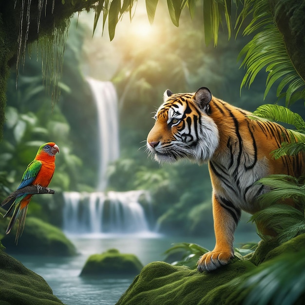 동물 들 과 함께 아름다운 초록색 <unk>글 풍경 Ai Generaive