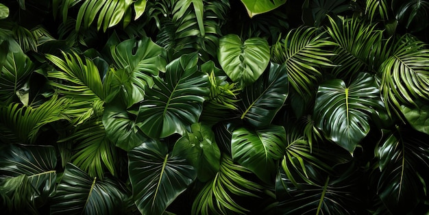 Photo beautiful green jungle of lush palm leaves generative ai