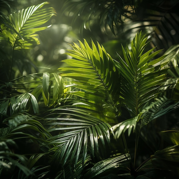 beautiful green jungle of lush palm leaves palm trees in an exotic tropical forest