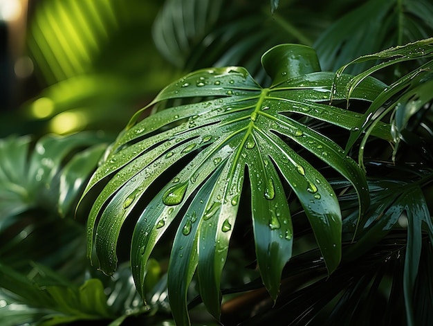 写真 美しい緑のジャングル パームの葉が豊富です 創造的なai