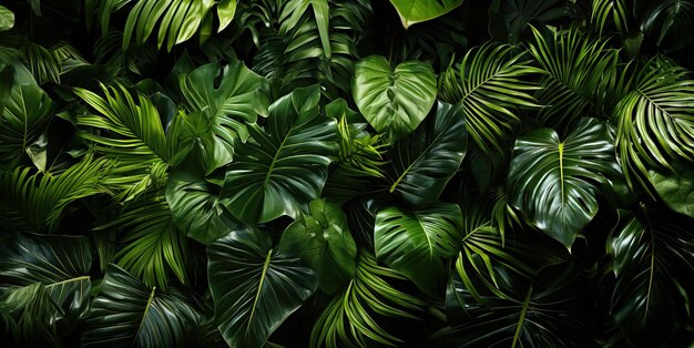 Фото Прекрасные зеленые джунгли из пышных пальмовых листьев генеративный ии