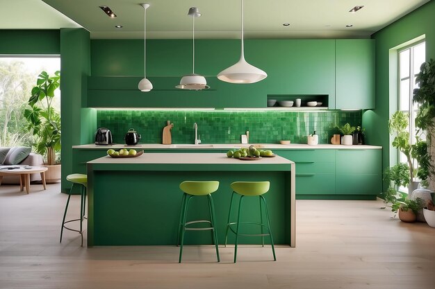 Beautiful green kitchen interior design