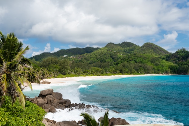 Beautiful green lagoon view at Seychelles island