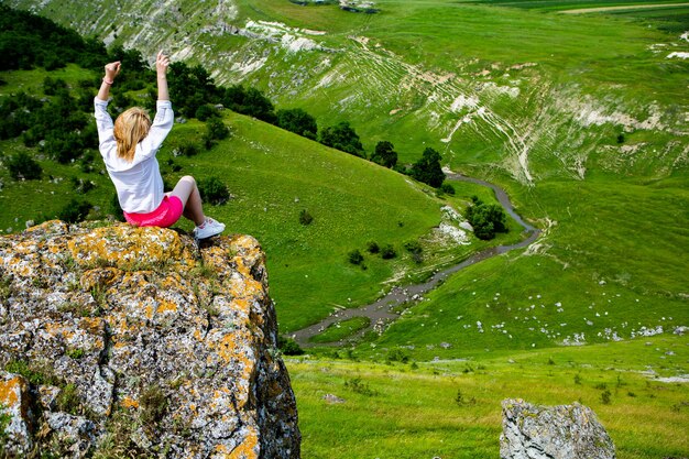 Beautiful green landscapes with hills forest and rocks in Moldova