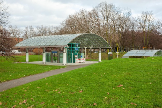 Beautiful green lawn near metro stations in Dortmund