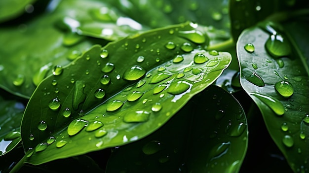 Beautiful green leaf with drops of water