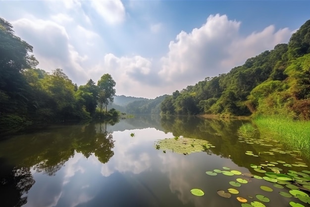 Beautiful green park with lake ang kaew at chiang mai universi