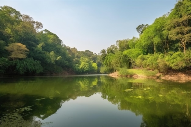 Beautiful green park with lake ang kaew at chiang mai universi