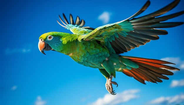 Photo beautiful green parrot in air