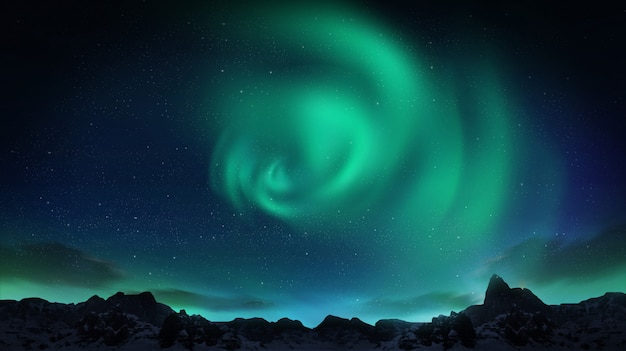 A beautiful green and red aurora dancing over the hills