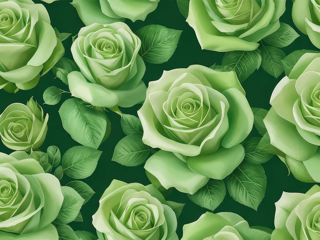 Photo beautiful green roses seamless pattern