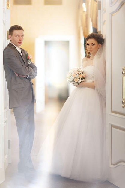 beautiful groom and bride during wedding ceremony in old town ha