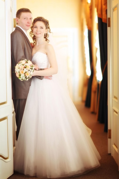 beautiful groom and bride during wedding ceremony