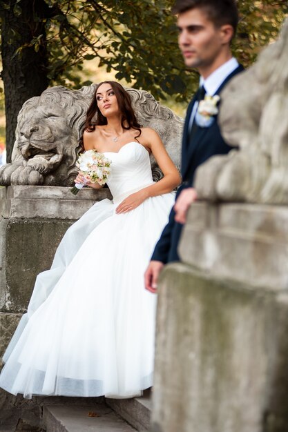 Foto bellissimo sposo e sposa