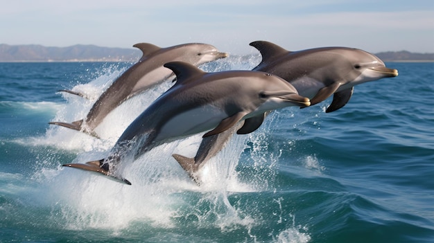 海から飛び出している美しいイルカの群れ