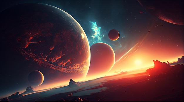 Beautiful group of planets in outer space with stars in the background Space concept Generative AI