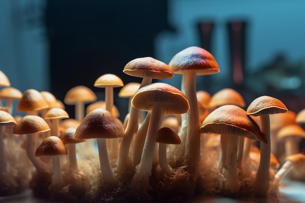 Beautiful growing mushrooms