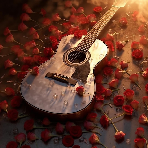 Foto bella chitarra con fiore