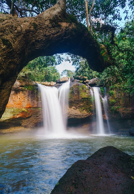 Beautiful Haew Suwat Waterfall at Khao Yai National Park in Thailand