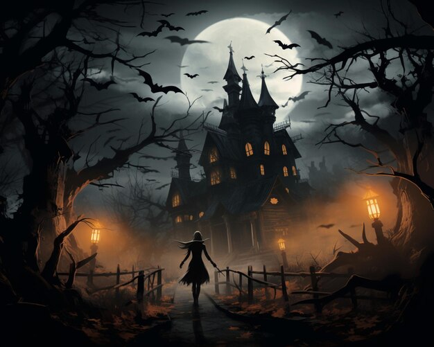 Photo beautiful halloween image haunted house