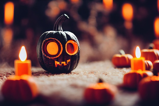 Beautiful Halloween scenery with a pumpkin and candles