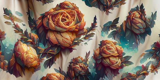 Beautiful hand drawn floral roses seamless pattern. Digital Illustration