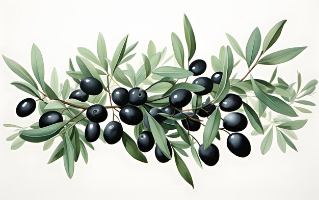 Красивый акварельный оливковый цвет с листьями и брахом на белом фоне