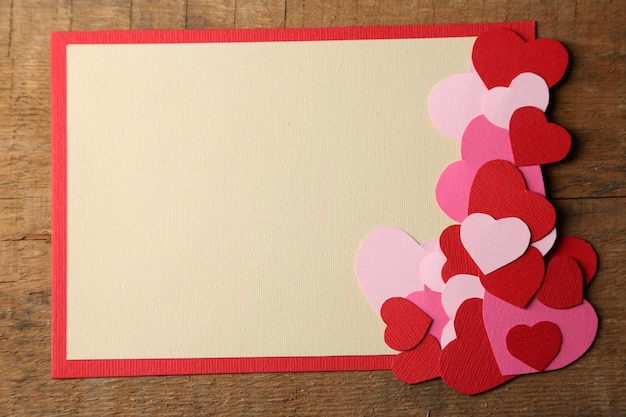 Beautiful hand made post card on wooden background