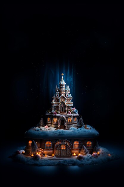 Photo beautiful handmade gingerbread house for christmas and new year dark background selective focus high