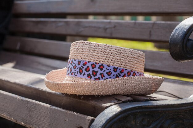 Beautiful handmade hat on the bench