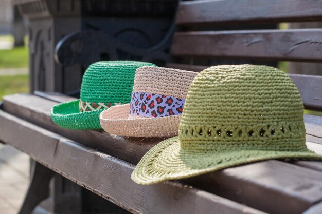 Beautiful handmade hat on the bench