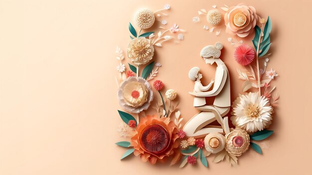 Photo beautiful handmade paper art for mothers day celebration delicate floral designs in a crafty style