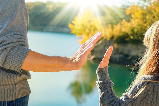 A beautiful hands of parent and child by the sea