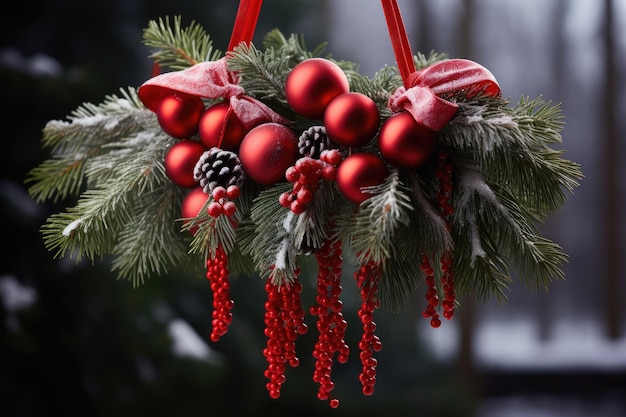 クリスマスのための美しい吊りクリスマスの花のアレンジ