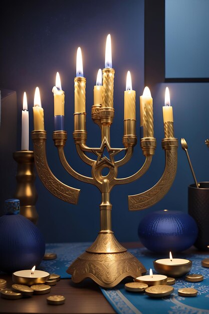 Beautiful Hanukkah concept and Ai generated photo