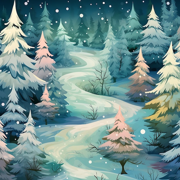 beautiful happy cartoon forest winter