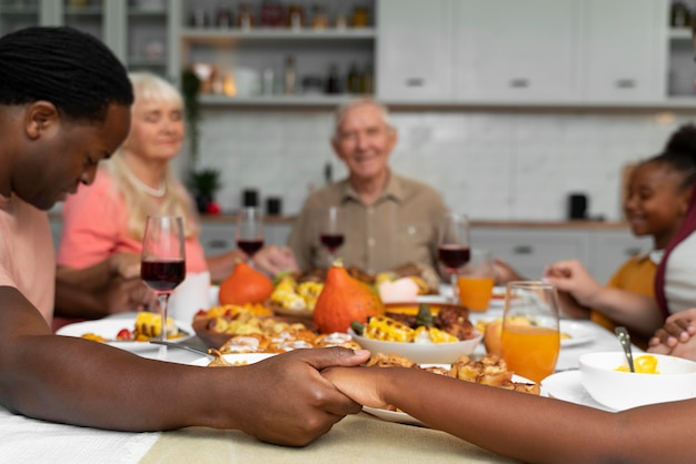 Beautiful happy family having a nice thanksgiving dinner together