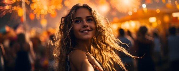 Beautiful happy girl at the summer festival