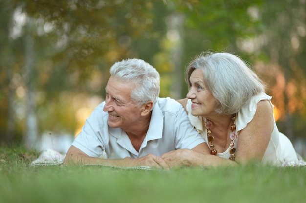 Beautiful happy old people in the park