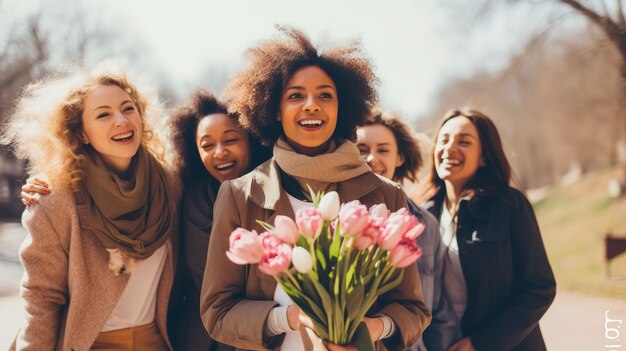 Foto belle persone felici di fronte a uno sfondo