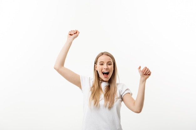 Beautiful happy woman at celebration. birthday or new year eve celebrating concept