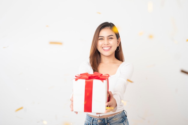 Beautiful happy woman is celebrating  