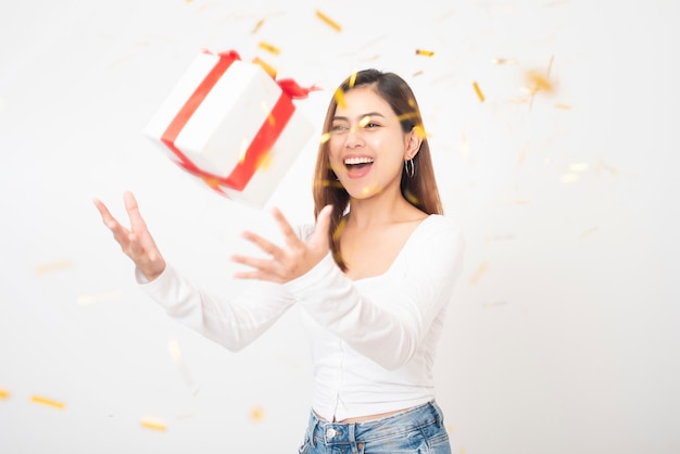 Beautiful happy woman is celebrating  