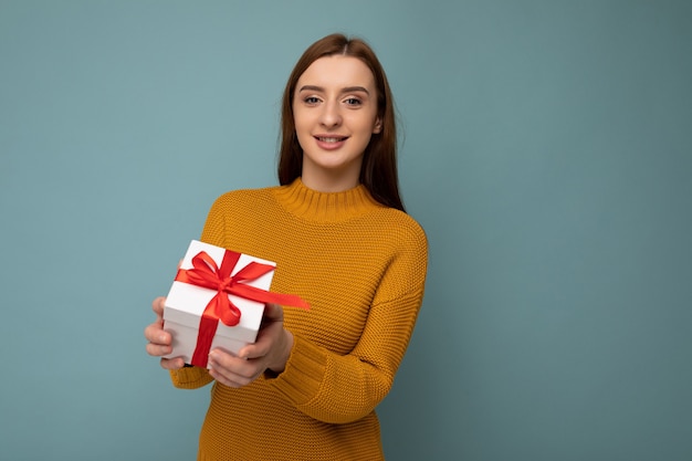 Beautiful happy young brunette woman