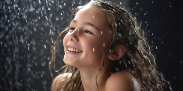 Photo beautiful happy young girl in fresh shower on white background