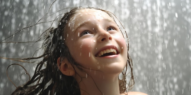 Photo beautiful happy young girl in fresh shower on white background