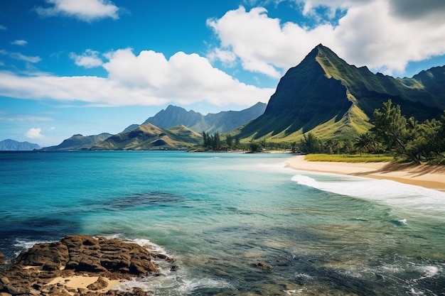 Beautiful hawaii landscape with the blue sea