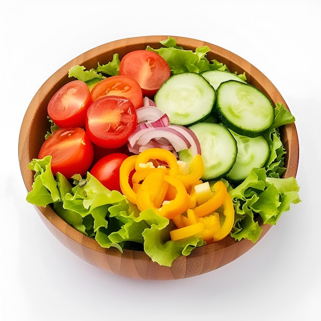 白い背景に隔離された美しい健康的な緑色のサラダの鉢