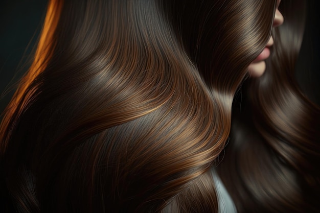 Beautiful healthy shiny hair texture with highlighted golden streaks AI Generation